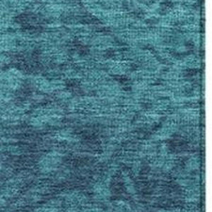 HomeRoots 5' Stylish Teal Blue and Ivory Damask Area Rug - Durable, Washable, Indoor/Outdoor Design for All Spaces 5' X 8' 627267