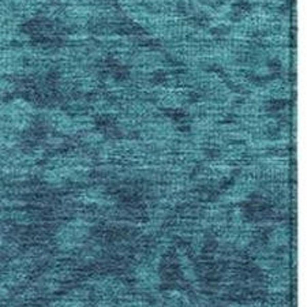 HomeRoots 5' Stylish Teal Blue and Ivory Damask Area Rug - Durable, Washable, Indoor/Outdoor Design for All Spaces 5' X 8' 627267
