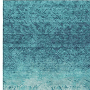 HomeRoots 5' Stylish Teal Blue and Ivory Damask Area Rug - Durable, Washable, Indoor/Outdoor Design for All Spaces 8' X 10' 627269