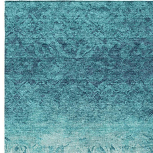 HomeRoots 5' Stylish Teal Blue and Ivory Damask Area Rug - Durable, Washable, Indoor/Outdoor Design for All Spaces 8' X 10' 627269