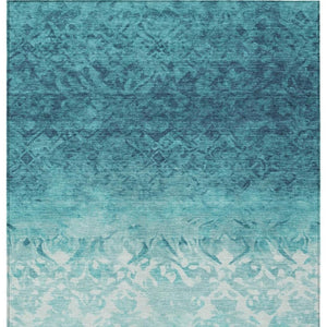HomeRoots 5' Stylish Teal Blue and Ivory Damask Area Rug - Durable, Washable, Indoor/Outdoor Design for All Spaces 10' X 14' 627271