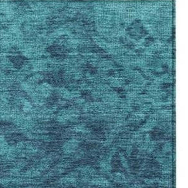 HomeRoots 5' Stylish Teal Blue and Ivory Damask Area Rug - Durable, Washable, Indoor/Outdoor Design for All Spaces 10' X 14' 627271