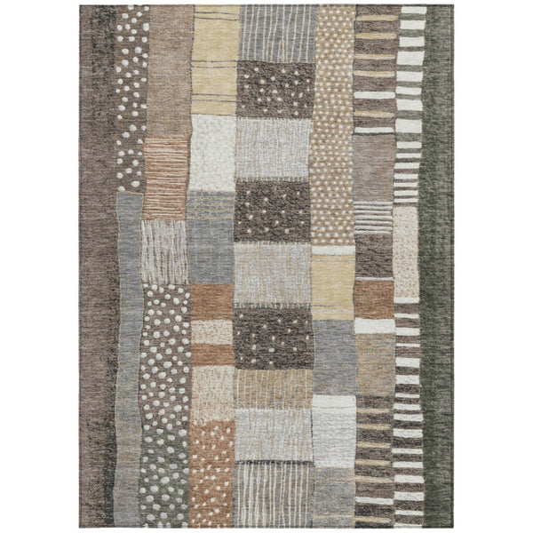HomeRoots 5' Versatile Brown Ivory and Gray Geometric Area Rug - Durable, Washable Design for Indoor and Outdoor Use 5' X 8' 627279