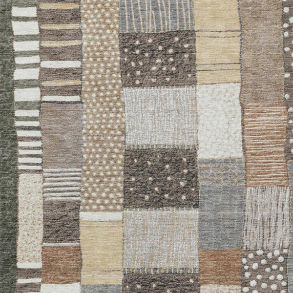 HomeRoots 5' Versatile Brown Ivory and Gray Geometric Area Rug - Durable, Washable Design for Indoor and Outdoor Use 5' X 8' 627279