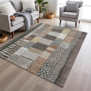 HomeRoots 5' Versatile Brown Ivory and Gray Geometric Area Rug - Durable, Washable Design for Indoor and Outdoor Use 5' X 8' 627279