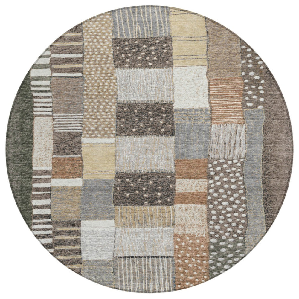 HomeRoots 5' Versatile Brown Ivory and Gray Geometric Area Rug - Durable, Washable Design for Indoor and Outdoor Use 8' Round 627280