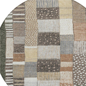 HomeRoots 5' Versatile Brown Ivory and Gray Geometric Area Rug - Durable, Washable Design for Indoor and Outdoor Use 8' Round 627280