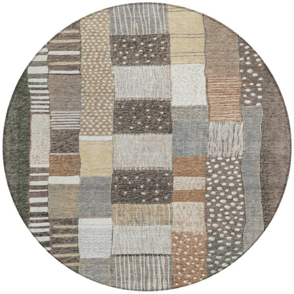 HomeRoots 5' Versatile Brown Ivory and Gray Geometric Area Rug - Durable, Washable Design for Indoor and Outdoor Use 8' Round 627280