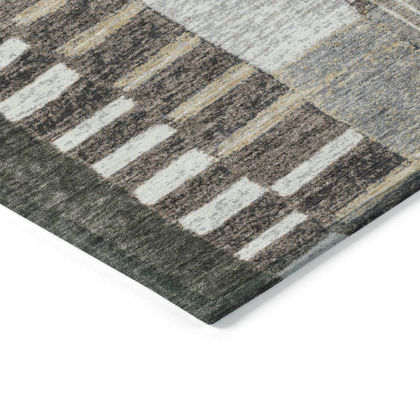 HomeRoots 5' Versatile Brown Ivory and Gray Geometric Area Rug - Durable, Washable Design for Indoor and Outdoor Use 8' X 10' 627281
