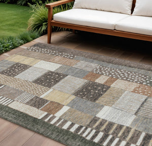 HomeRoots 5' Versatile Brown Ivory and Gray Geometric Area Rug - Durable, Washable Design for Indoor and Outdoor Use 9' X 12' 627282