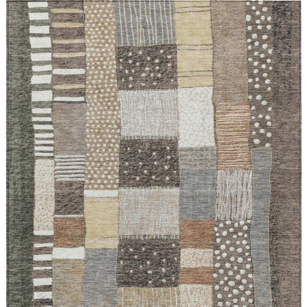 HomeRoots 5' Versatile Brown Ivory and Gray Geometric Area Rug - Durable, Washable Design for Indoor and Outdoor Use 9' X 12' 627282