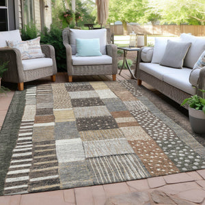 HomeRoots 5' Versatile Brown Ivory and Gray Geometric Area Rug - Durable, Washable Design for Indoor and Outdoor Use 9' X 12' 627282