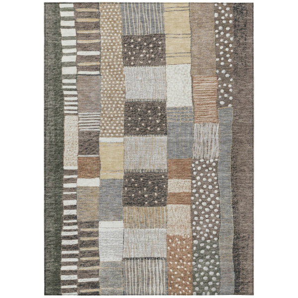 HomeRoots 5' Versatile Brown Ivory and Gray Geometric Area Rug - Durable, Washable Design for Indoor and Outdoor Use 10' X 14' 627283