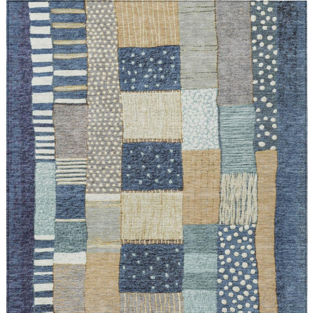 HomeRoots 5' Geometric Indoor Outdoor Area Rug in Navy, Beige, and Ivory – Stylish, Washable, and Durable! 5' X 8' 627285