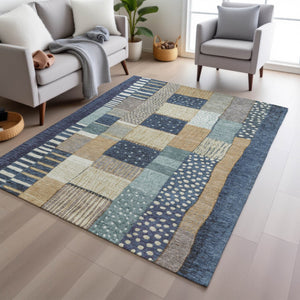 HomeRoots 5' Geometric Indoor Outdoor Area Rug in Navy, Beige, and Ivory – Stylish, Washable, and Durable! 5' X 8' 627285