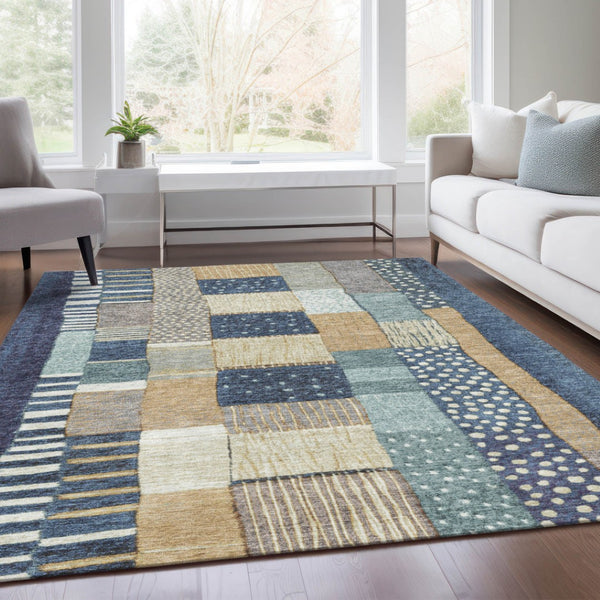 HomeRoots 5' Geometric Indoor Outdoor Area Rug in Navy, Beige, and Ivory – Stylish, Washable, and Durable! 5' X 8' 627285