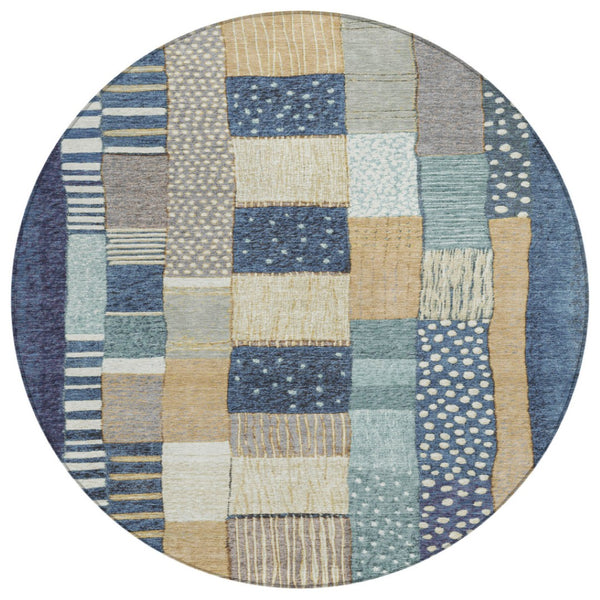 HomeRoots 5' Geometric Indoor Outdoor Area Rug in Navy, Beige, and Ivory – Stylish, Washable, and Durable! 8' Round 627286