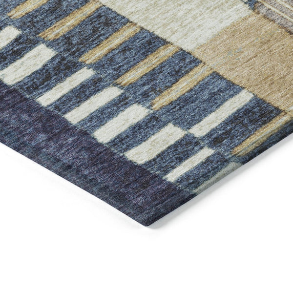 HomeRoots 5' Geometric Indoor Outdoor Area Rug in Navy, Beige, and Ivory – Stylish, Washable, and Durable! 8' Round 627286
