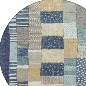 HomeRoots 5' Geometric Indoor Outdoor Area Rug in Navy, Beige, and Ivory – Stylish, Washable, and Durable! 8' Round 627286