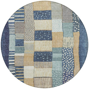 HomeRoots 5' Geometric Indoor Outdoor Area Rug in Navy, Beige, and Ivory – Stylish, Washable, and Durable! 8' Round 627286