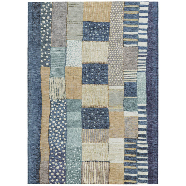 HomeRoots 5' Geometric Indoor Outdoor Area Rug in Navy, Beige, and Ivory – Stylish, Washable, and Durable! 8' X 10' 627287