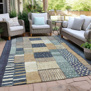 HomeRoots 5' Geometric Indoor Outdoor Area Rug in Navy, Beige, and Ivory – Stylish, Washable, and Durable! 8' X 10' 627287