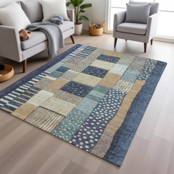 HomeRoots 5' Geometric Indoor Outdoor Area Rug in Navy, Beige, and Ivory – Stylish, Washable, and Durable! 8' X 10' 627287