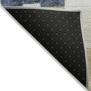 HomeRoots 5' Geometric Indoor Outdoor Area Rug in Navy, Beige, and Ivory – Stylish, Washable, and Durable! 9' X 12' 627288