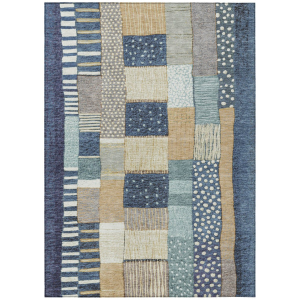 HomeRoots 5' Geometric Indoor Outdoor Area Rug in Navy, Beige, and Ivory – Stylish, Washable, and Durable! 10' X 14' 627289