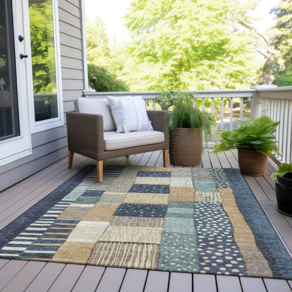 HomeRoots 5' Geometric Indoor Outdoor Area Rug in Navy, Beige, and Ivory – Stylish, Washable, and Durable! 10' X 14' 627289