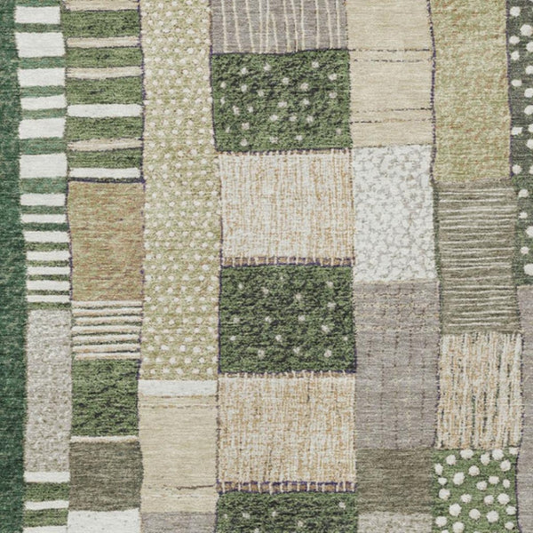 HomeRoots 5' Olive Green Beige Ivory Geometric Area Rug - Durable, Washable, Stylish for Indoor & Outdoor Use 5' X 8' 627291