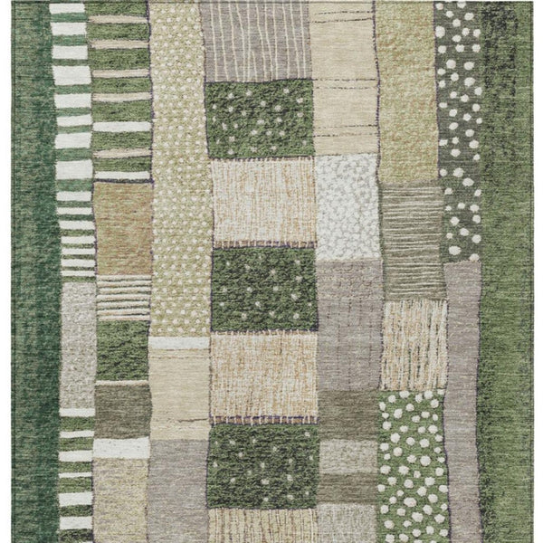HomeRoots 5' Olive Green Beige Ivory Geometric Area Rug - Durable, Washable, Stylish for Indoor & Outdoor Use 5' X 8' 627291