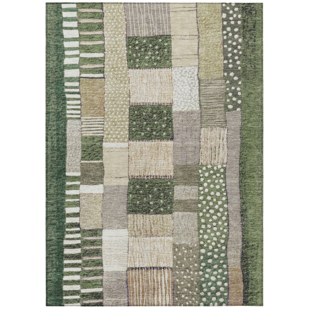 HomeRoots 5' Olive Green Beige Ivory Geometric Area Rug - Durable, Washable, Stylish for Indoor & Outdoor Use 5' X 8' 627291