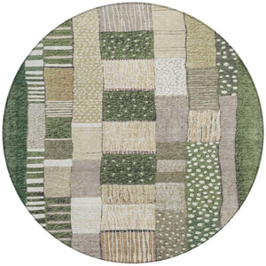 HomeRoots 5' Olive Green Beige Ivory Geometric Area Rug - Durable, Washable, Stylish for Indoor & Outdoor Use 8' Round 627292