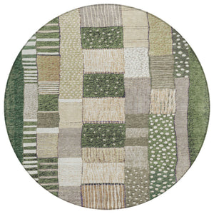 HomeRoots 5' Olive Green Beige Ivory Geometric Area Rug - Durable, Washable, Stylish for Indoor & Outdoor Use 8' Round 627292