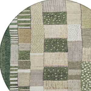 HomeRoots 5' Olive Green Beige Ivory Geometric Area Rug - Durable, Washable, Stylish for Indoor & Outdoor Use 8' Round 627292