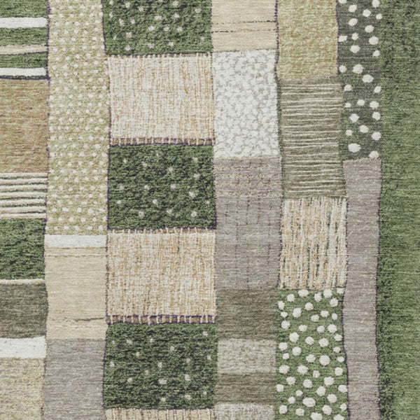 HomeRoots 5' Olive Green Beige Ivory Geometric Area Rug - Durable, Washable, Stylish for Indoor & Outdoor Use 10' X 14' 627295