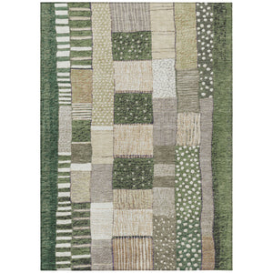HomeRoots 5' Olive Green Beige Ivory Geometric Area Rug - Durable, Washable, Stylish for Indoor & Outdoor Use 10' X 14' 627295