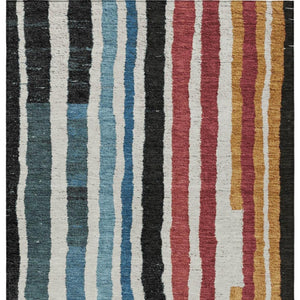 HomeRoots 5' Bold Striped Washable Area Rug in Black Denim Blue & Merlot for Indoor/Outdoor Spaces 10' X 14' 627301