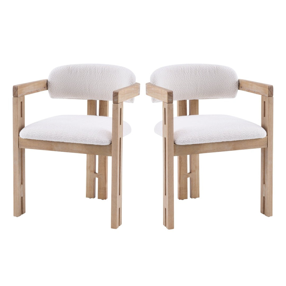 English Elm Indoor Solid Wood Round Back Dining Chairs Cushioned Beige Upholstered Set of Two Beige+Natural N772P411377N