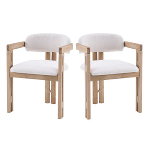English Elm Indoor Solid Wood Round Back Dining Chairs Cushioned Beige Upholstered Set of Two Beige+Natural N772P411377N