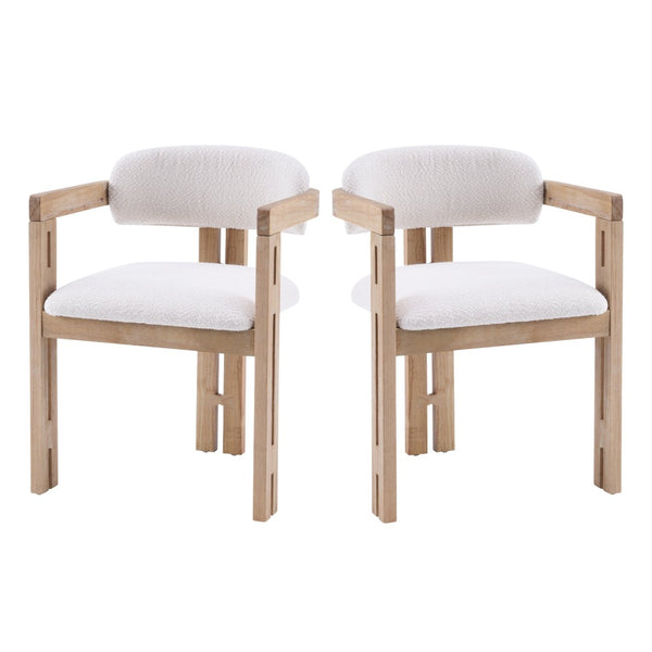 English Elm Indoor Solid Wood Round Back Dining Chairs Cushioned Beige Upholstered Set of Two Beige+Natural N772P411377N