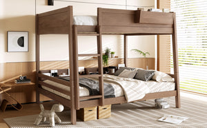 English Elm Queen Over Bunk Bed Pine Frame with Built in Shelving Detachable Vintage Style Wood W5316S00016