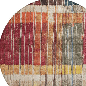HomeRoots 5' Durable Indoor Outdoor Striped Area Rug in Beige, Red, and Yellow – Easy Care & Stylish Design 8' Round 627334