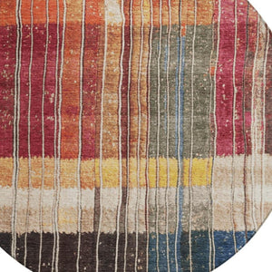HomeRoots 5' Durable Indoor Outdoor Striped Area Rug in Beige, Red, and Yellow – Easy Care & Stylish Design 8' Round 627334
