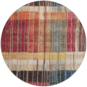 HomeRoots 5' Durable Indoor Outdoor Striped Area Rug in Beige, Red, and Yellow – Easy Care & Stylish Design 8' Round 627334