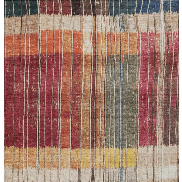 HomeRoots 5' Durable Indoor Outdoor Striped Area Rug in Beige, Red, and Yellow – Easy Care & Stylish Design 8' X 10' 627335