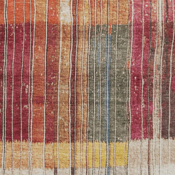 HomeRoots 5' Durable Indoor Outdoor Striped Area Rug in Beige, Red, and Yellow – Easy Care & Stylish Design 8' X 10' 627335