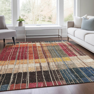 HomeRoots 5' Durable Indoor Outdoor Striped Area Rug in Beige, Red, and Yellow – Easy Care & Stylish Design 8' X 10' 627335