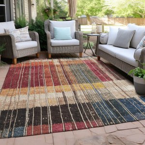 HomeRoots 5' Durable Indoor Outdoor Striped Area Rug in Beige, Red, and Yellow – Easy Care & Stylish Design 9' X 12' 627336
